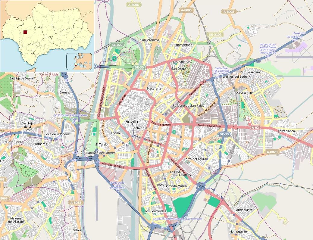 žemėlapis Sevilijoje (ispanija rajonų