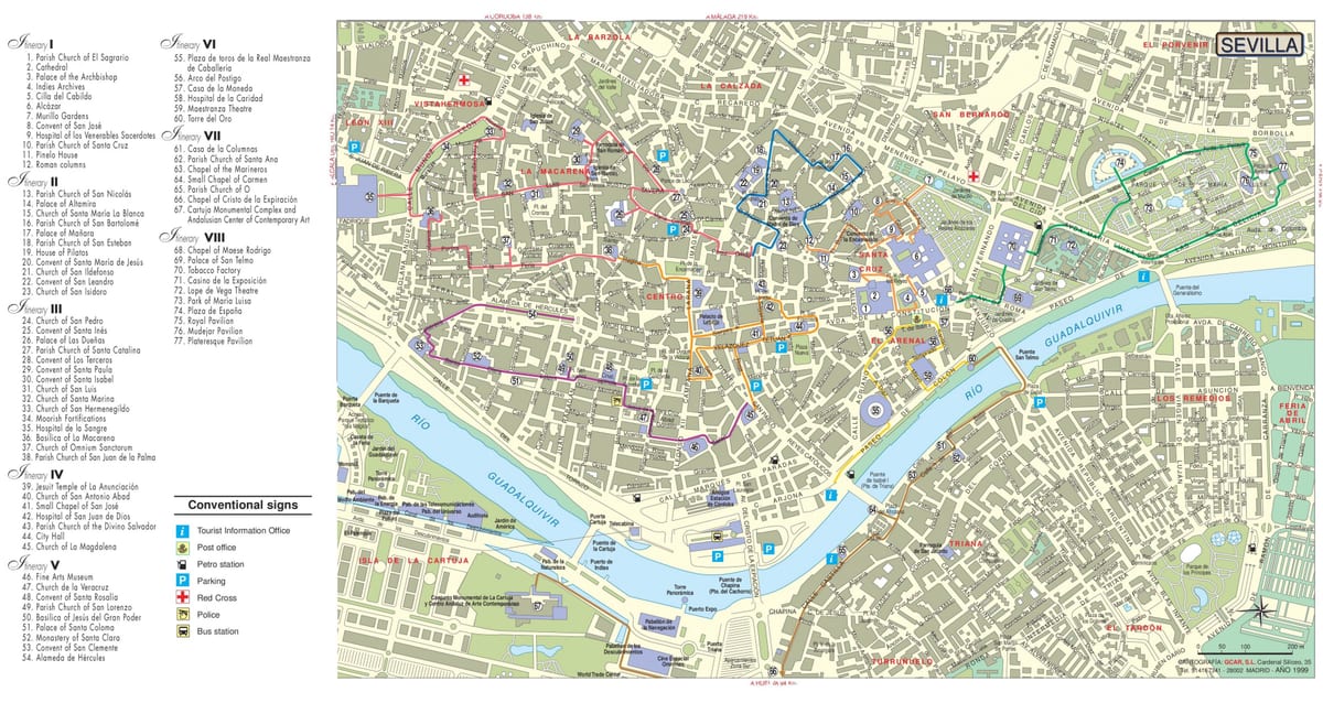 barrio santa cruz Sevilijos žemėlapyje