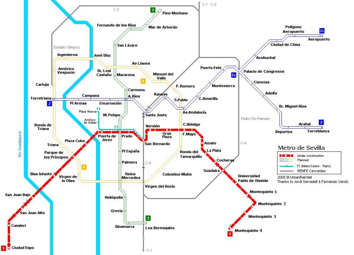 žemėlapis Sevilijos metro
