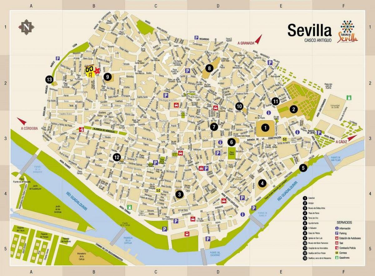žemėlapis plaza de armas Sevilija 