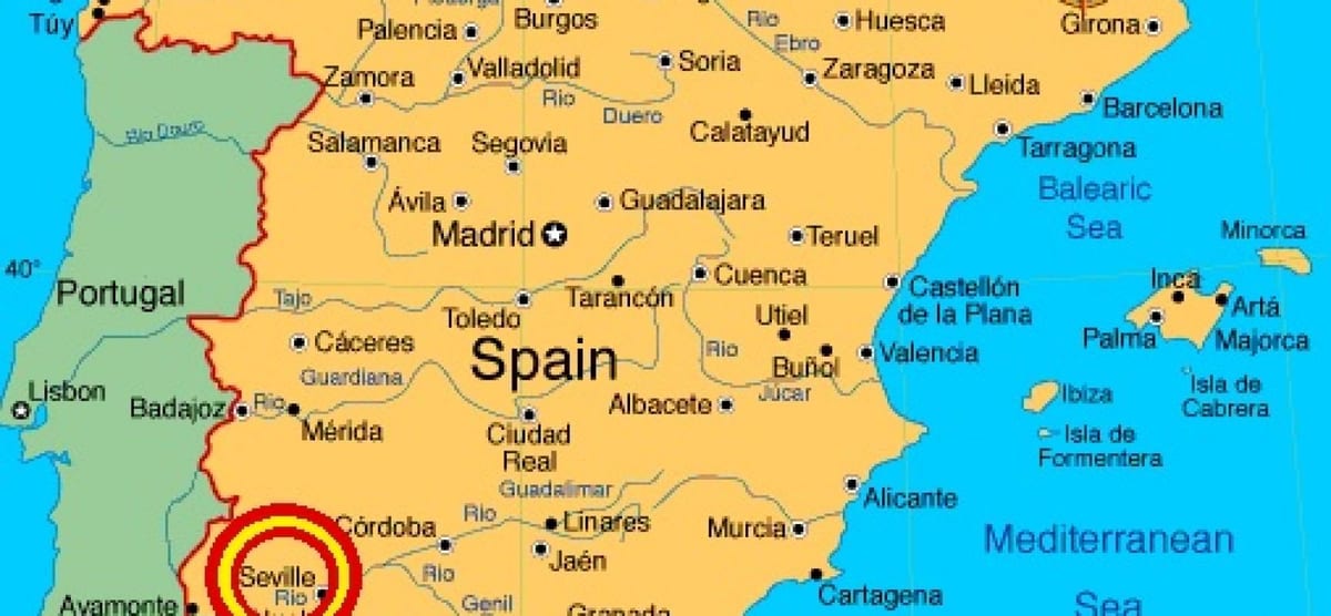"Sevilla" ispanijos žemėlapio