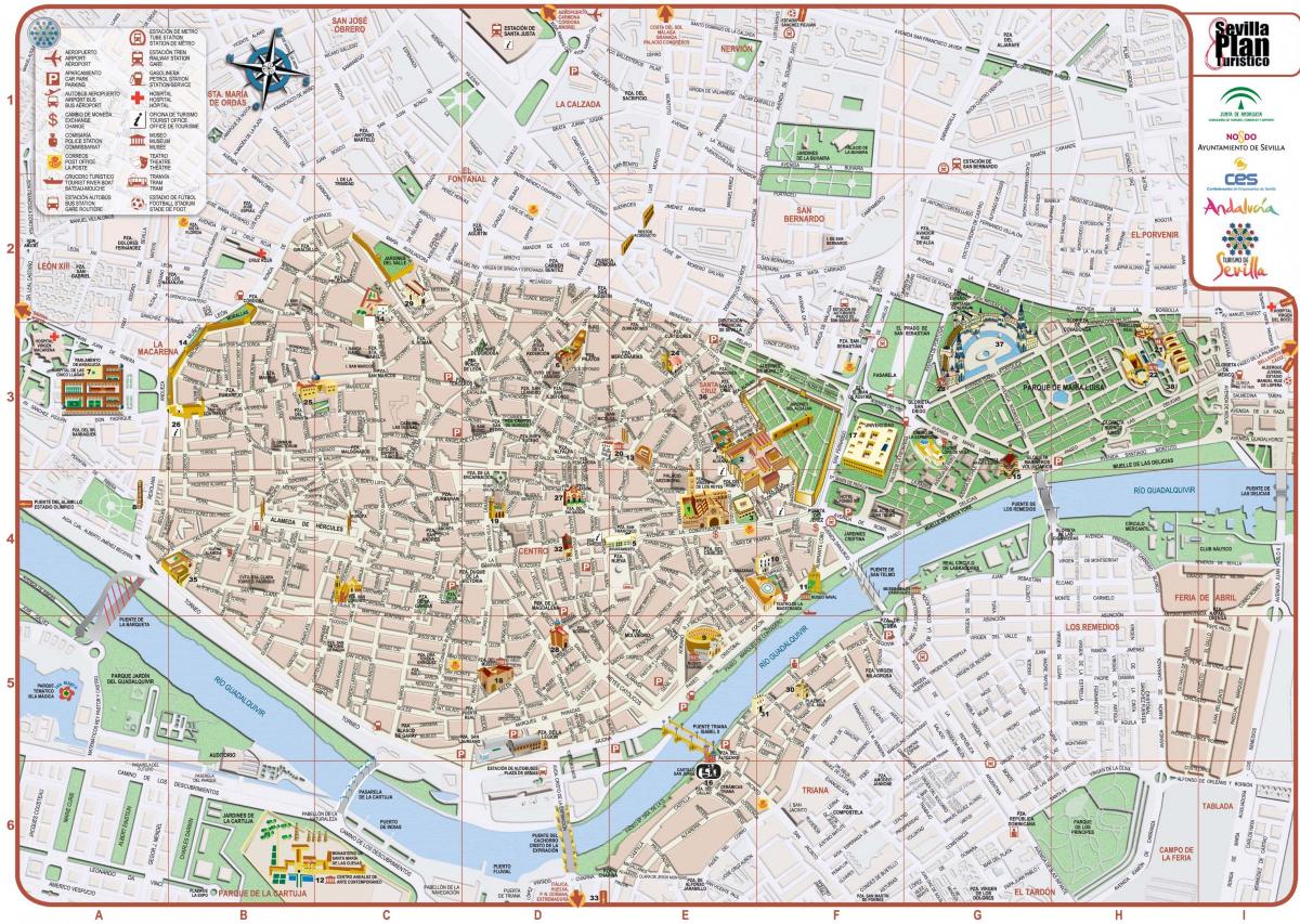 žemėlapis Sevilijos miesto centro 