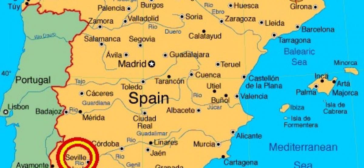 žemėlapis ispanija kuriame Sevilijos