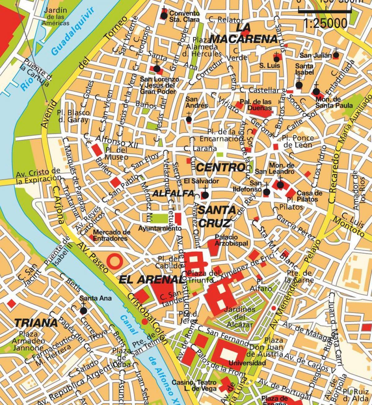 žemėlapis Sevilijoje (ispanija miesto centro