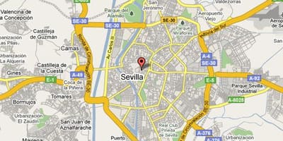 Barrio de santa cruz Sevilijos žemėlapyje