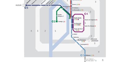 Traukinių stotis Sevilijos žemėlapyje